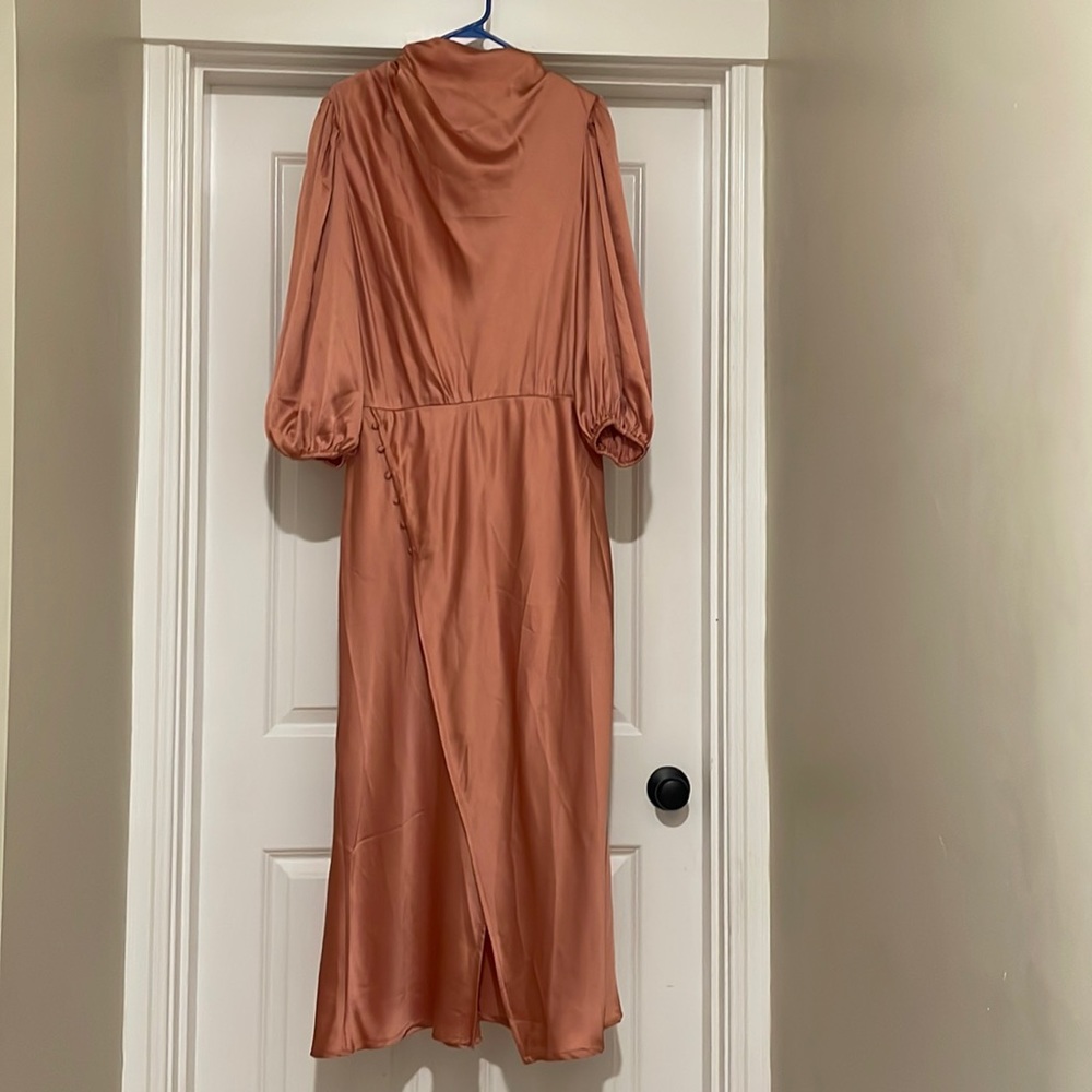 Full length coral satin dress never worn